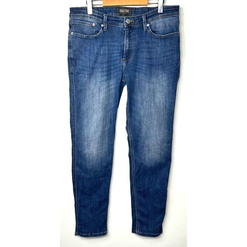 Duer Jeans L2X Slim Fit Men 34x31 Blue Denim Medium Wash Stretch Flex Pockets